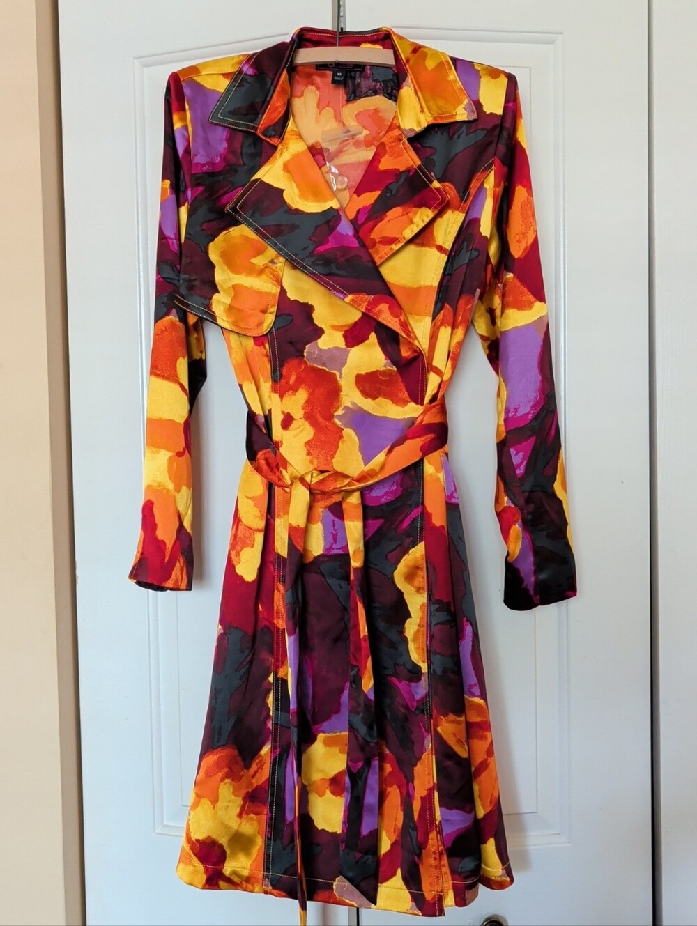 C Wonder By Christian Siriano Trench Coat Multi-color Floral Print Size XS